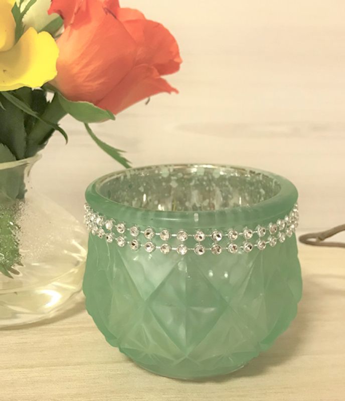 Telysholder, Grønn, i preget glass med 