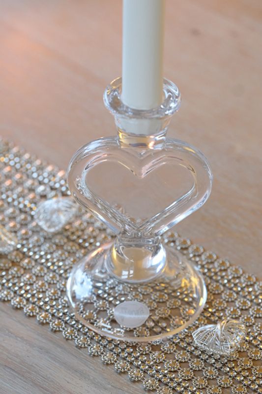 Lysestake, hjerteformet, i glass.