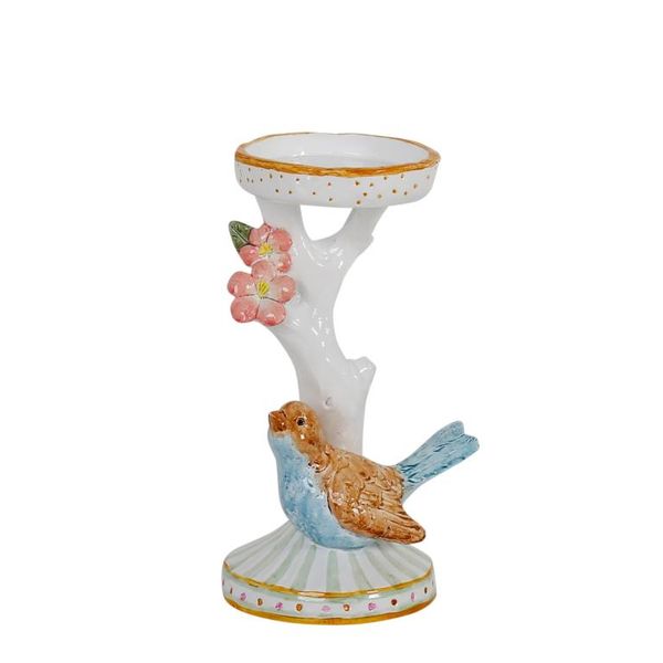 Kubbe lysestake, Retro, Hvit og med Gull pynt.