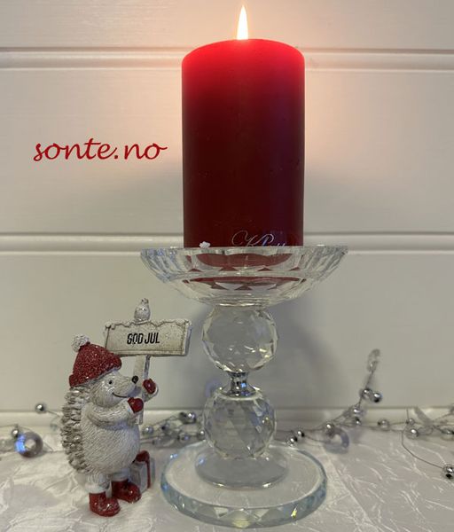 Kubbelysstake, i krystall, med to kuler.