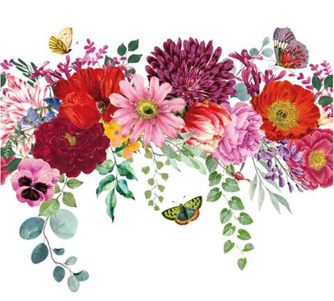 Lunsj serviett, Blomsterkant m/sommerfugler, fra Ambiente.